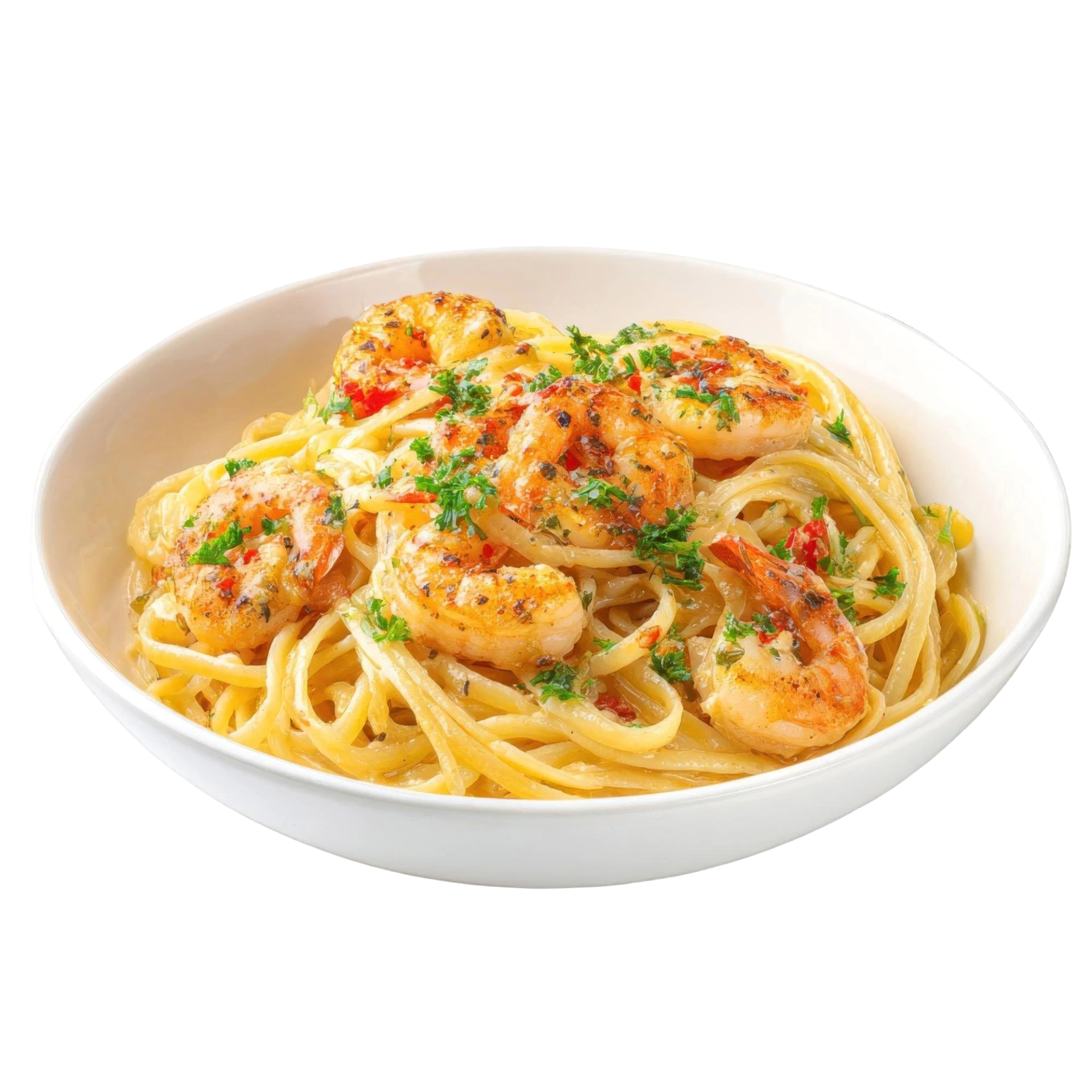 PASTA CON CAMARONES Y LANGOSTINOS AL OLEO